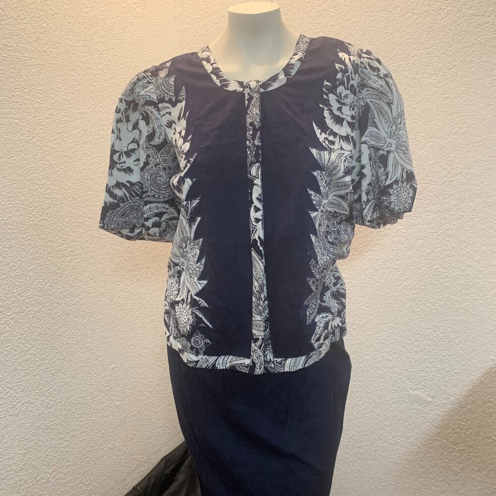 Vintage Diane Freis cotton skirt and top set navy white one size almost new cond
